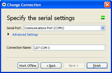 Select the Serial port on your PC that you interfaced with the LD7 unit and enter a Connection name:
